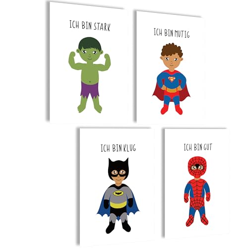 mojoliving Bilder Kinderzimmer jungen Baby Zimmer Poster Set Wandbilder Kinderzimmer mädchen Babyzimmer Deko Bilder für Baby Zimmer Dekoration (Superhelden) von mojoliving