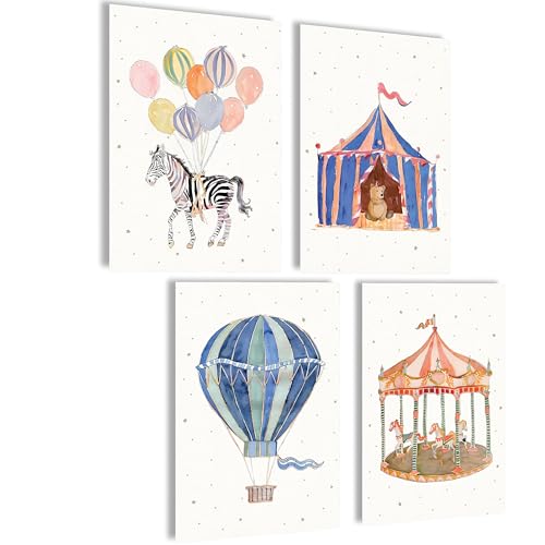 mojoliving Bilder Kinderzimmer jungen Baby Zimmer Poster Set Wandbilder Kinderzimmer mädchen Babyzimmer Deko Bilder für Baby Zimmer Dekoration (Zirkus) von mojoliving