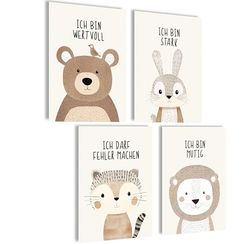mojoliving Bilder Kinderzimmer jungen Baby Zimmer Poster Set Wandbilder Kinderzimmer mädchen Babyzimmer Deko Bilder für Baby Zimmer Dekoration (Affirmationen) von mojoliving
