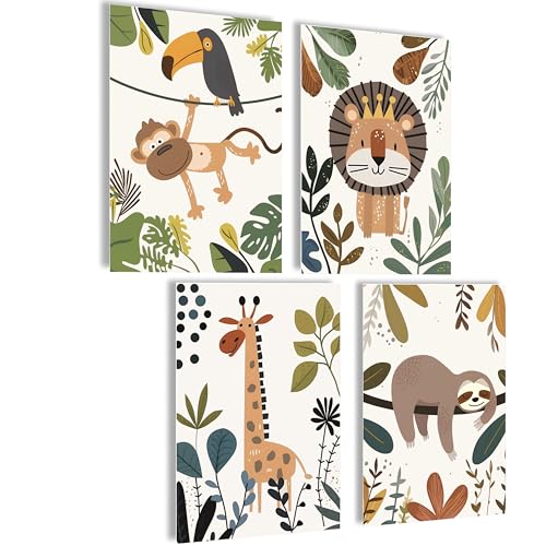 mojoliving Bilder Kinderzimmer jungen Baby Zimmer Poster Set Wandbilder Kinderzimmer mädchen Babyzimmer Deko Bilder für Baby Zimmer Dekoration (Boho Safari) von mojoliving