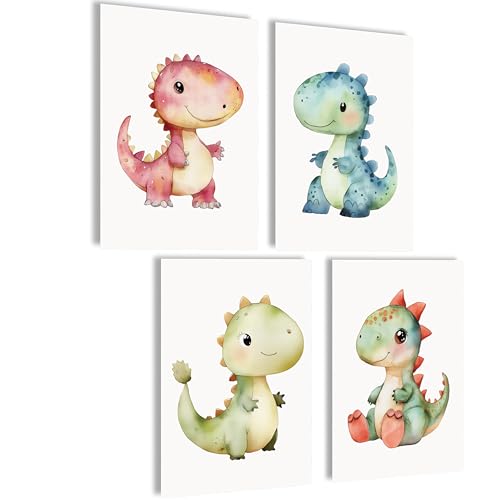 mojoliving Bilder Kinderzimmer jungen Baby Zimmer Poster Set Wandbilder Kinderzimmer mädchen Babyzimmer Deko Bilder für Baby Zimmer Dekoration (Dino Babies) von mojoliving