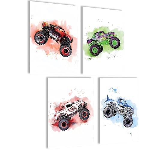 mojoliving Bilder Kinderzimmer jungen Baby Zimmer Poster Set Wandbilder Kinderzimmer mädchen Babyzimmer Deko Bilder für Baby Zimmer Dekoration (Monster Trucks) von mojoliving