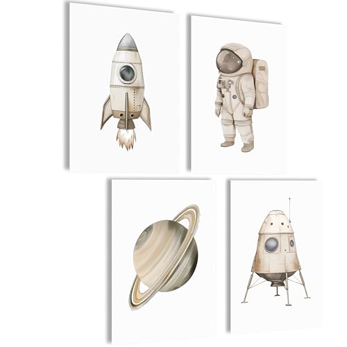 mojoliving Bilder Kinderzimmer jungen Baby Zimmer Poster Set Wandbilder Kinderzimmer mädchen Babyzimmer Deko Bilder für Baby Zimmer Dekoration (Space Aquarell) von mojoliving