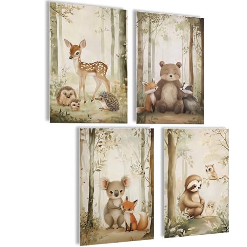 mojoliving Bilder Kinderzimmer jungen Baby Zimmer Poster Set Wandbilder Kinderzimmer mädchen Babyzimmer Deko Bilder für Baby Zimmer Dekoration (Wald Tiere) von mojoliving