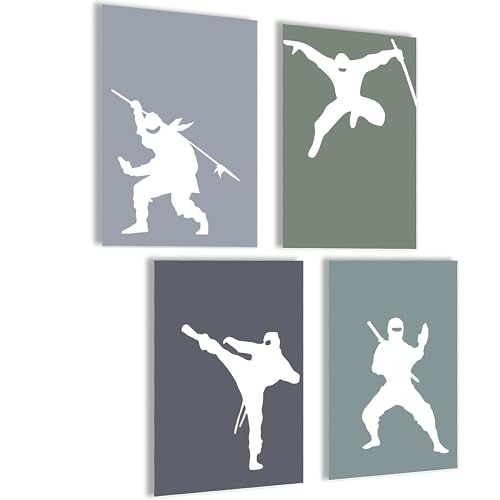 mojoliving Bilder Kinderzimmer jungen Baby Zimmer Poster Set Wandbilder Kinderzimmer mädchen Babyzimmer Deko Bilder für Baby Zimmer Dekoration (Ninja Kontur) von mojoliving