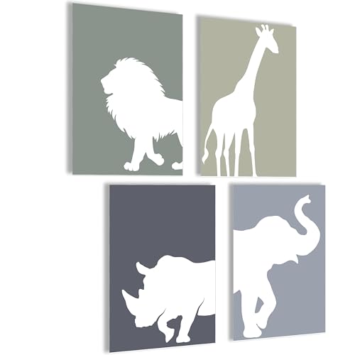 mojoliving Bilder Kinderzimmer jungen Baby Zimmer Poster Set Wandbilder Kinderzimmer mädchen Babyzimmer Deko Bilder für Baby Zimmer Dekoration (Safari Tiere Kontur) von mojoliving