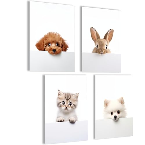 mojoliving Bilder Kinderzimmer jungen Baby Zimmer Poster Set Wandbilder Kinderzimmer mädchen Babyzimmer Deko Bilder für Baby Zimmer Dekoration (Set Welpen Hund Katze Kaninchen) von mojoliving