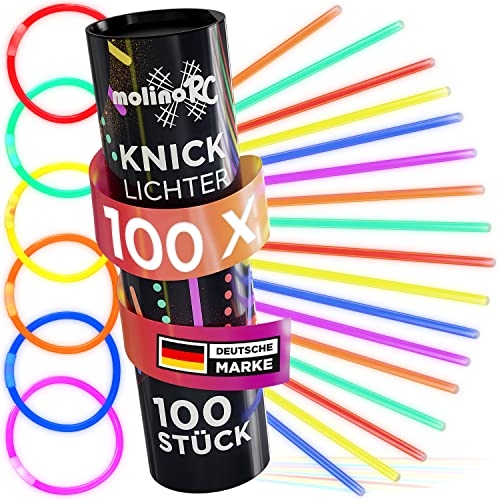 molinoRC 100x Knicklichter Party Set - [EXTRA HELL] - Knicklichter Kinder - 100 Verbinder für Armringe + Figuren - Perfekt für Geburtstag, Party, Festival - Leuchtstäbe, Mitgebsel, Glow Sticks von molinoRC