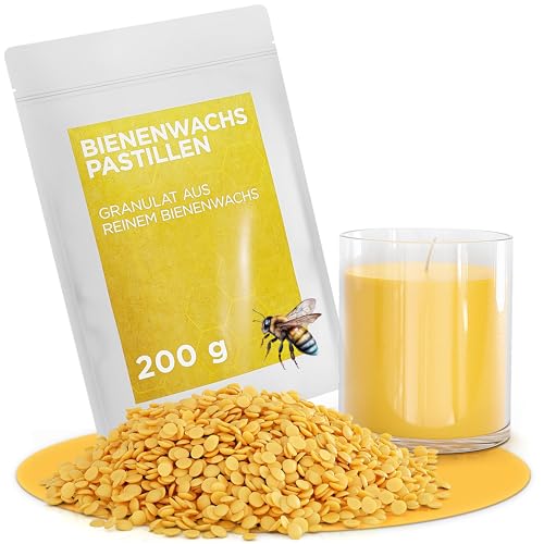 molinoRC 200g Bienenwachs Pastillen [100% natürlich] - duftendes Bienenwachs für Kosmetik ohne Zusatzstoffe - ideal für Kerzen und Bienenwachstücher - Beeswax Wachspastillen von molinoRC