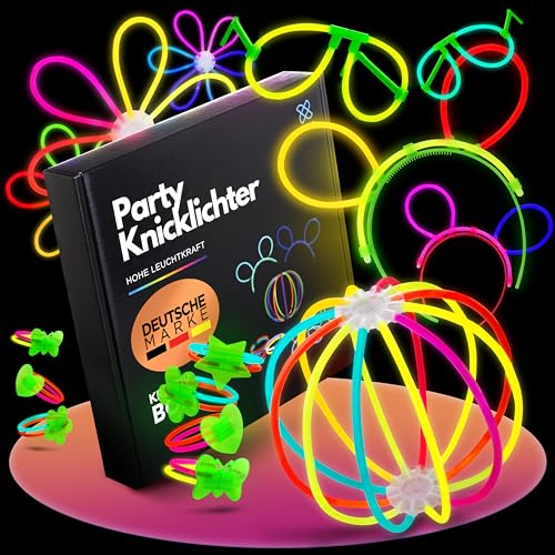 molinoRC Knicklichter Party Set - [MEGA Spaß!] - extra helle 100 Knicklichter +130 Verbinder für Armringe+Figuren und Party Deko - SICHERE Knicklichter Kinder für Leuchtarmbänder und Mitgebsel von molinoRC