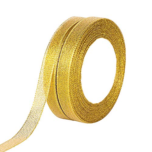 MOLSHINE 13mm x 45m (2 Rollen) Goldene Organzabänder Schimmerndes,dünnes Glitzerband für Heimwerken,Basteln,Geschenkverpackung,Weihnachten Dekorative von molshine