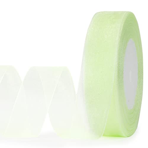 Molshine 25mm x 45m/Rolle schimmerndes Organzaband,Chiffon-Stoffbänder für Blumensträuße,Girlanden,Schleifen,Hochzeiten,Geschenkverpackungen,Haare,Kunsthandwerk,Dekoration (Hellgrün) von molshine