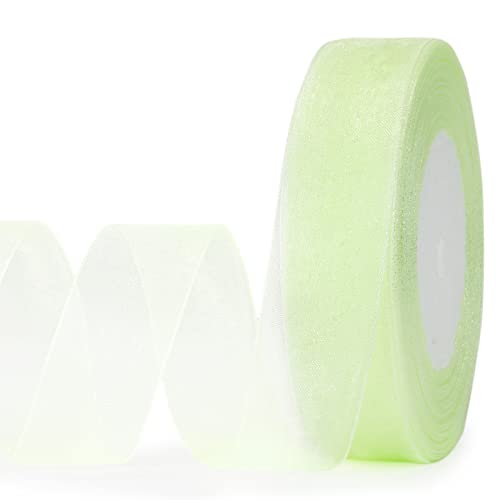 Molshine 25mm x 45m/Rolle Premium Qualität Shimmer Sheer Organza Ribbon (Hellgrün) von molshine