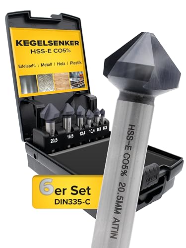 monkeystrong Kegelsenker Set 90° Ø 6,3-20,5 mm [Industrie Qualität | extra hart] aus HSS E Co 5 Hochleistungs-Stahl AlTiN Beschichtung - Senker und Entgrater für Edelstahl, Metall, Kunststoff und Holz von monkeystrong
