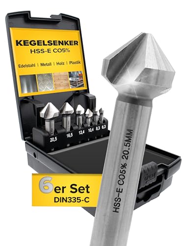 monkeystrong Kegelsenker Set 90° Ø 6,3-20,5 mm aus HSS E Co 5 Hochleistungs-Stahl - Senker und Entgrater für Edelstahl, Baustahl, NE Metall, Kunststoff und Holz in praktischer Aufbewahrungsbox monkeystrong Kegelsenker Set 90° Ø 6,3-20,5 mm aus HSS E Co 5 Hochleistungs-Stahl - Senker und Entgrater für Edelstahl, Baustahl, NE Metall, Kunststoff und Holz in praktischer Aufbewahrungsbox von monkeystrong