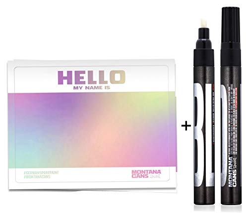 Montana „Hello my Name is…“ Hologram Effect Sticker 50er Pack + 1 Permanent Bold Marker schwarz 3mm Mine von Montana
