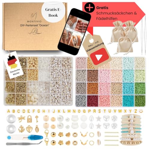 montivio Perlen für Armbänder, Perlenset mit gratis E-Book & Videoanleitungen inkl. DIY-Hacks, Tipps und Tricks, so wirst du schnell zum Profi, 3mm Perlen und Zubehör von montivio