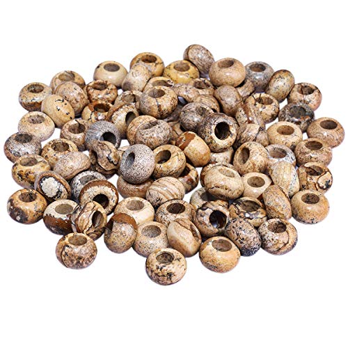 mookaitedecor 20 Stück Natürliche Edelstein Perlen Großes Loch Lose Rondelle Beads Makramee Charm für Schmuckherstellung DIY Projekt, Bilderjaspis Runde Perlen(14x8mm) von mookaitedecor
