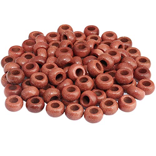 mookaitedecor 20 Stück Natürliche Edelstein Perlen Großes Loch Lose Rondelle Beads Makramee Charm für Schmuckherstellung DIY Projekt, Gold Sandstein Runde Perlen(12x6mm) von mookaitedecor