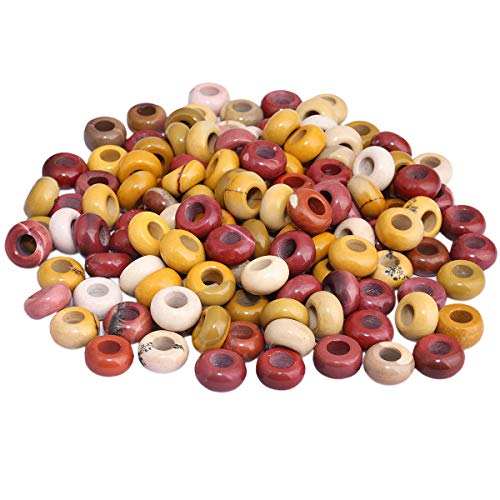 mookaitedecor 20 Stück Natürliche Edelstein Perlen Großes Loch Lose Rondelle Beads Makramee Charm für Schmuckherstellung DIY Projekt, Mookait Runde Perlen(12x6mm) von mookaitedecor