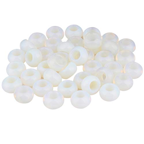 mookaitedecor 20 Stück Natürliche Edelstein Perlen Großes Loch Lose Rondelle Beads Makramee Charm für Schmuckherstellung DIY Projekt, Opalit Runde Perlen(12x6mm) von mookaitedecor