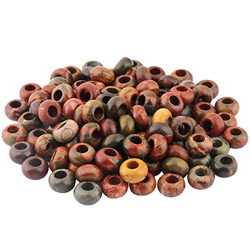 mookaitedecor 20 Stück Natürliche Edelstein Perlen Großes Loch Lose Rondelle Beads Makramee Charm für Schmuckherstellung DIY Projekt, Picasso Japis Runde Perlen(14x8mm) von mookaitedecor
