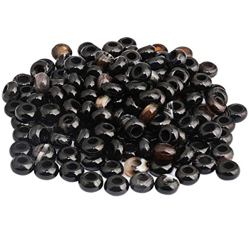 mookaitedecor 20 Stück Natürliche Edelstein Perlen Großes Loch Lose Rondelle Beads Makramee Charm für Schmuckherstellung DIY Projekt, Schwarzer Streifenachat Runde Perlen(12x6mm) von mookaitedecor