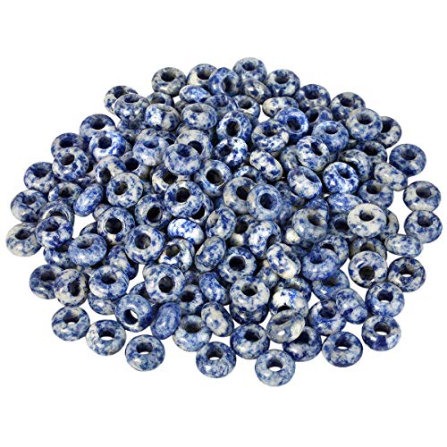 mookaitedecor 20 Stück Natürliche Edelstein Perlen Großes Loch Lose Rondelle Beads Makramee Charm für Schmuckherstellung DIY Projekt, Sodalith Runde Perlen(14x8mm) von mookaitedecor