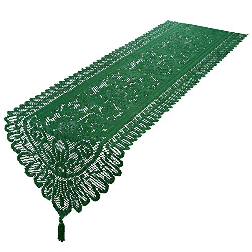 mookaitedecor Grün Spitze Tischläufer Modern Spitzenstoff Deko Waschbar Tischwäsche für Wohnzimmertisch Hochzeit Party Weihnachten, 33 x 150 cm von mookaitedecor
