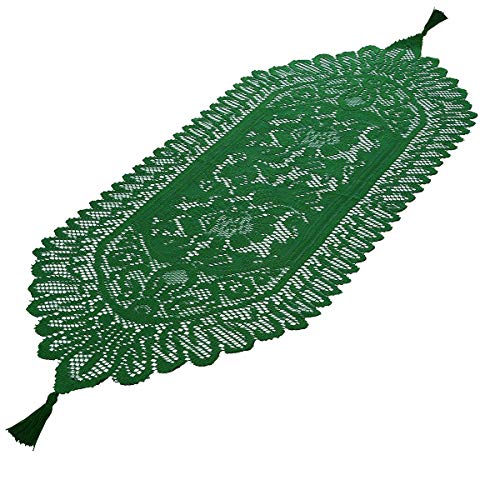 mookaitedecor Grün Spitze Tischläufer Modern Spitzenstoff Deko Waschbar Tischwäsche für Wohnzimmertisch Hochzeit Party Weihnachten, 33 x 90 cm von mookaitedecor