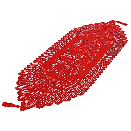 mookaitedecor Rot Spitze Tischläufer Modern Spitzenstoff Deko Waschbar Tischwäsche für Wohnzimmertisch Hochzeit Party Weihnachten, 33 x 90 cm von mookaitedecor