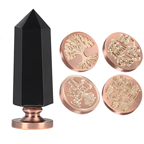 mookaitedecor Wachssiegel-Stempel-Set mit schwarzem Obsidian-Kristall-Griff und 4 Wachssiegelstempeln, Kopf für Umschläge, Hochzeitseinladungen, Dekoration (Baum des Lebens, Glück, Dankeschön, Weihnachten) mookaitedecor Wachssiegel-Stempel-Set mit schwarzem Obsidian-Kristall-Griff und 4 Wachssiegelstempeln, Kopf für Umschläge, Hochzeitseinladungen, Dekoration (Baum des Lebens, Glück, Dankeschön, Weihnachten) von mookaitedecor