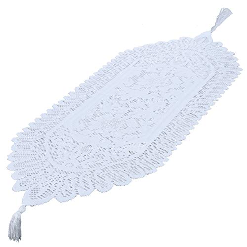 mookaitedecor Weiß Spitze Tischläufer Modern Spitzenstoff Deko Waschbar Tischwäsche für Wohnzimmertisch Hochzeit Party Weihnachten, 33 x 90 cm von mookaitedecor