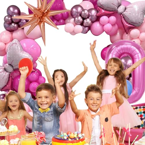 moonyan Geburtstags-Luftballons-Dekorationsset, rosa Party-Luftballons - Schleifen-Zahlen-Geburtstagsdekorationen-Party-Set - Rosafarbene Rosen-Ballonschleife, Folien-Zahlen-Latex-Luftballons, von moonyan