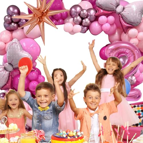moonyan Rosa Ballon-Geburtstagsparty-Set, rosa Geburtstagsdekorationen,Schleifen-Zahlen-Geburtstagsdekorationen-Party-Set - Rosafarbene Rosen-Ballonschleife, Folien-Zahlen-Latex-Luftballons, von moonyan