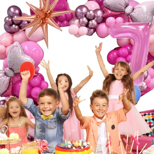 moonyan Rosa Ballon-Geburtstagsparty-Set, rosa Geburtstagsdekorationen | Rosa Schleife-Zahlen-Partyballons | Rosafarbene Rosen-Ballonschleife, Folien-Zahlen-Latex-Luftballons, von moonyan