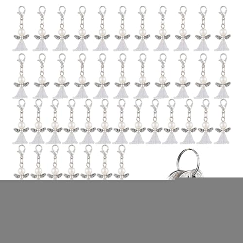 moonyan Schutzengel Schlüsselanhänger,Schlüsselanhänger mit Engelsanhänger und Perlen | 50 Stück DIY Glücksengel Charm Perlenengel Anhänger für Hochzeit von moonyan
