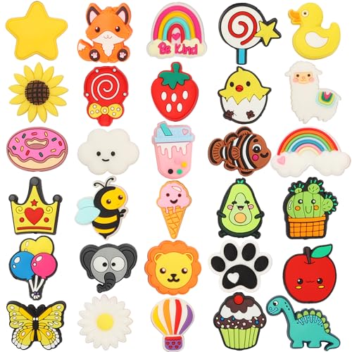 mortd 30 Stück Silikon-Fokal-Perlen, niedliche Perlen für Perlenstifte, Schlüsselanhänger, Armbänder, bezaubernde Blumen, Sterne, Tiere, Früchte, Silikonperlen für Bastelarbeiten, Partyzubehör von mortd