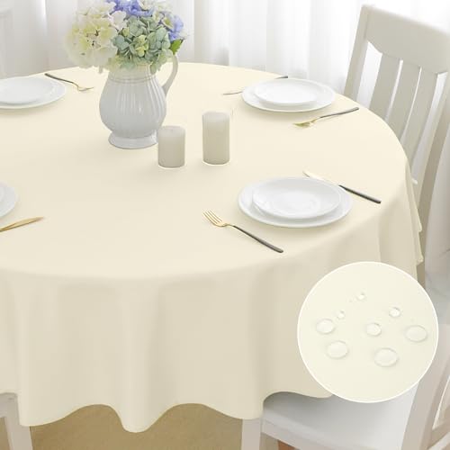 mosayt Abwaschbar Tischdecke Rund 100 cm Leinenopti Tischdecken Beige Tischtuch Lotuseffekt Leinendecke Fleckschutz Tischwäsche für Esszimmer, Garten, Hochzeiten von mosayt