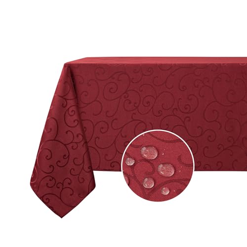 mosayt Tischdecke Damast 100x140cm Tischdecken Wasserdicht Tischtuch Jacquard Lotuseffekt Tafeldecke Fleckschutz Tischwäsche Abwaschbar, Rot von mosayt