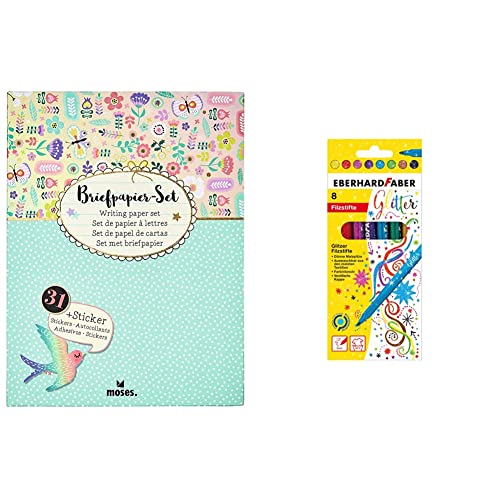 Moses Flowers & Friends Briefpapier-Set & Eberhard Faber 551008 - Glitzer Filzstifte in 8 leuchtenden Farben, Minenstärke 3mm, auswaschbar im Kartonetui, zum Verzieren, Zeichnen, Basteln und Schreiben Moses Flowers & Friends Briefpapier-Set & Eberhard Faber 551008 - Glitzer Filzstifte in 8 leuchtenden Farben, Minenstärke 3mm, auswaschbar im Kartonetui, zum Verzieren, Zeichnen, Basteln und Schreiben von moses