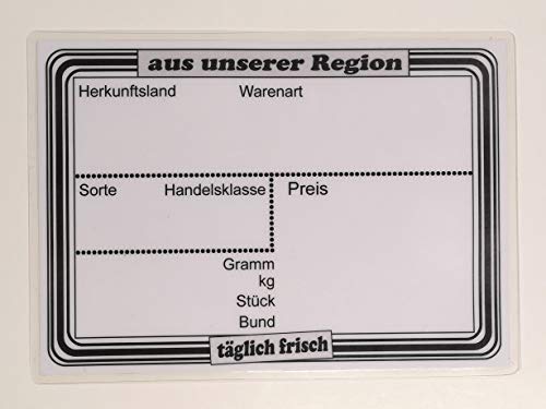 10 laminierte Preisschilder 154 x 216 mm weiß für Obst und Gemüse mit Aufdruck"Aus unserer Region" Werbesymbole 10 laminierte Preisschilder 154 x 216 mm weiß für Obst und Gemüse mit Aufdruck"Aus unserer Region" Werbesymbole von most-wanted-shop