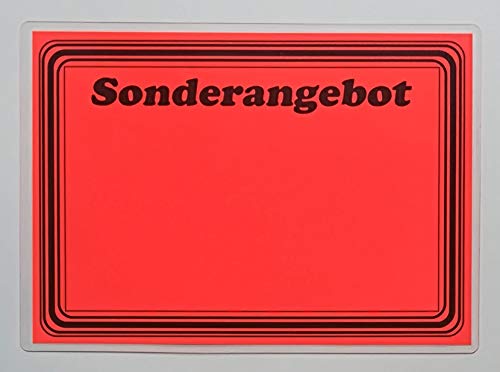20 laminierte Preisschilder 80 x 111 mm leuchtrot mit Aufdruck Rand und "Sonderangebot" Werbesymbole von most-wanted-shop