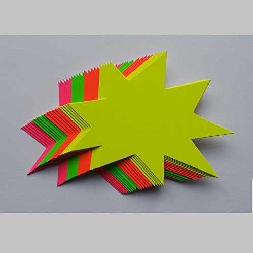 40 Sterne - Preisschilder aus Neon Karton gemischt 15 x 17 cm 380g/qm Werbesymbole von most-wanted-shop