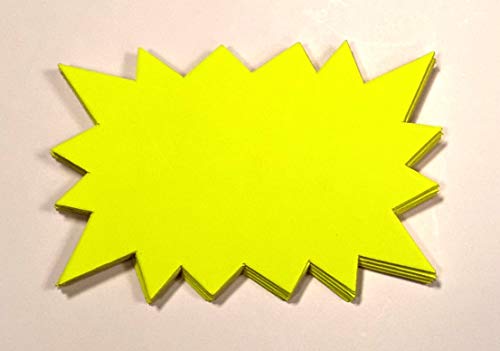 50 Recktecht - Sterne - Preisschilder aus Neon Karton leuchtgelb 11 x 16 cm 380g/qm Werbesymbole für Räumungsverkauf von most-wanted-shop