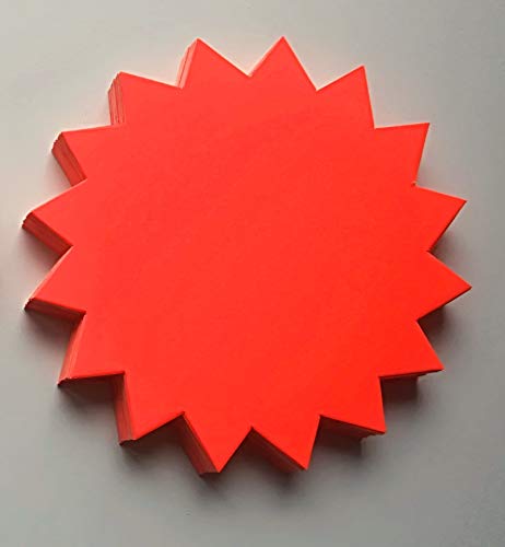 50 Rund - Sterne - Preisschilder aus Neon Karton leuchtrot 11 cm Durchmesser 380g/qm Werbesymbole für Räumungsverkauf von most-wanted-shop