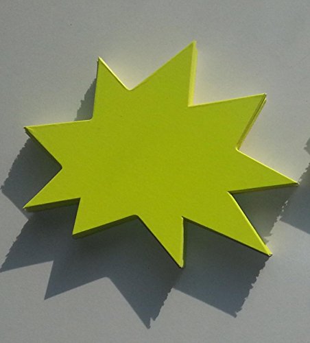 50 Sterne - Preisschilder aus Karton leuchtgelb 10 x 12 cm 270g/qm Werbesymbole von most-wanted-shop