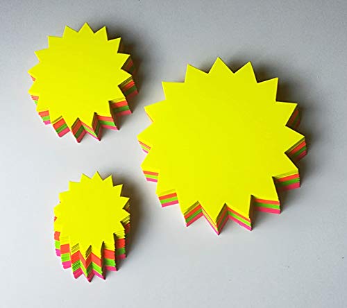60 Rund - Sterne - Sortiment Preisschilder aus Neon Karton gemischt 3 Größen 380g/qm Werbesymbole für Räumungsverkauf von most-wanted-shop