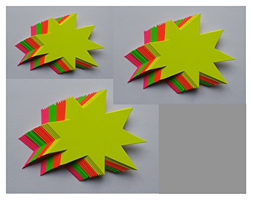 60 Sterne - Sortiment Preisschilder aus Neon Karton gemischt 3 Größen 270g/qm und 380g/qm Werbesymbole von most-wanted-shop