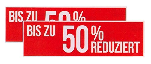 Ankleber 2 Stück aus Weißfolie 30 x 90 cm"BIS ZU 50% REDUZIERT" für Räumungsverkauf Werbesymbole von most-wanted-shop
